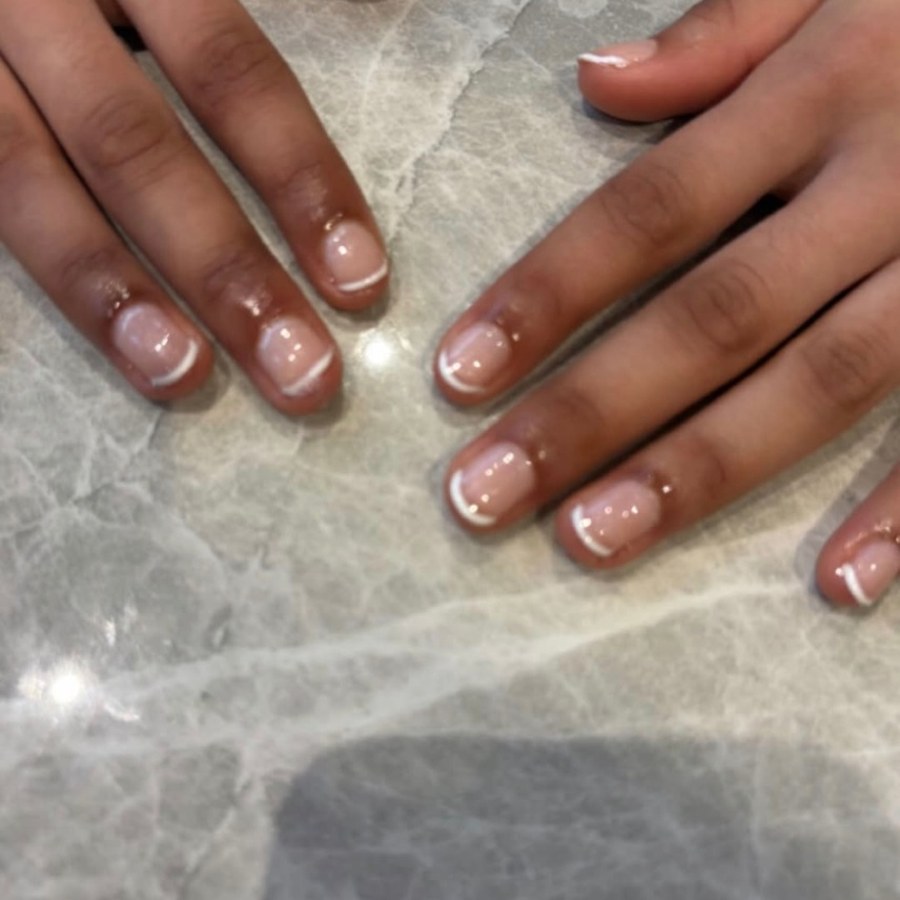French tip gel nails on long square nails by a Newcastle nail technician